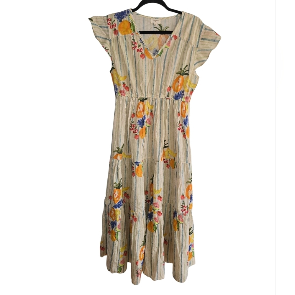 World Market Cream Fruit-Print Maxi Dress  Lightweight Summer Size S/M Not Lined